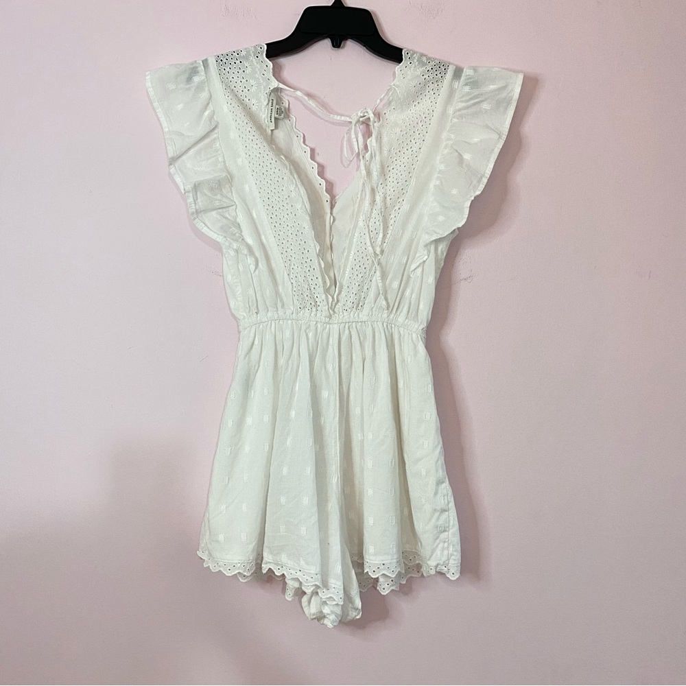 American Eagle Eyelet Pattern Lace White Romper S… - image 4